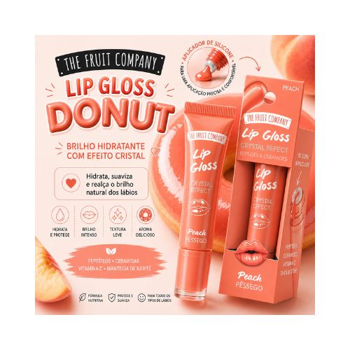 The Fruit Company Lip Gloss Crystal Effect Pêssego 12g, côr coral