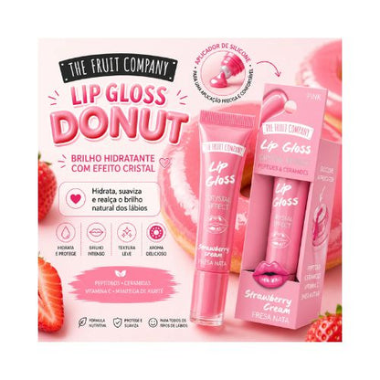 The Fruit Company Lip Gloss Crystal Effect Morango & Nata 12g, com cor rosa