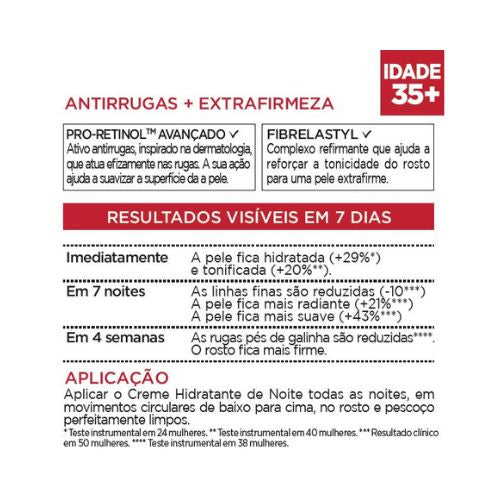 L'oreal Creme Rosto Revitalift Cuidado Noite Antirrugas Utilização