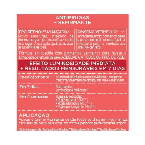 L'oreal Creme Vermelho Rosto Revitalift Cuidado Dia Energizante Antirrugas Utilização